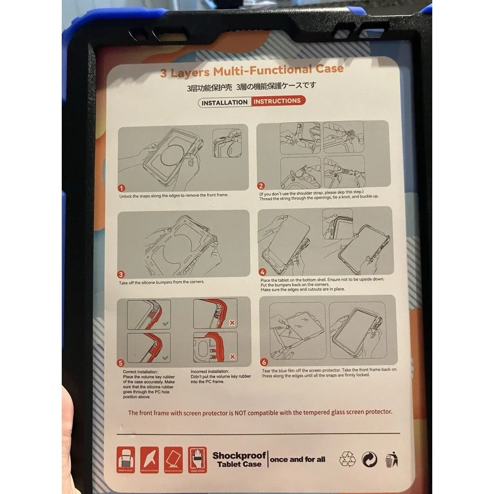 Rugged iPad Air 4/5 Case 10.9” Shockproof w Hand Strap Kickstand Blue